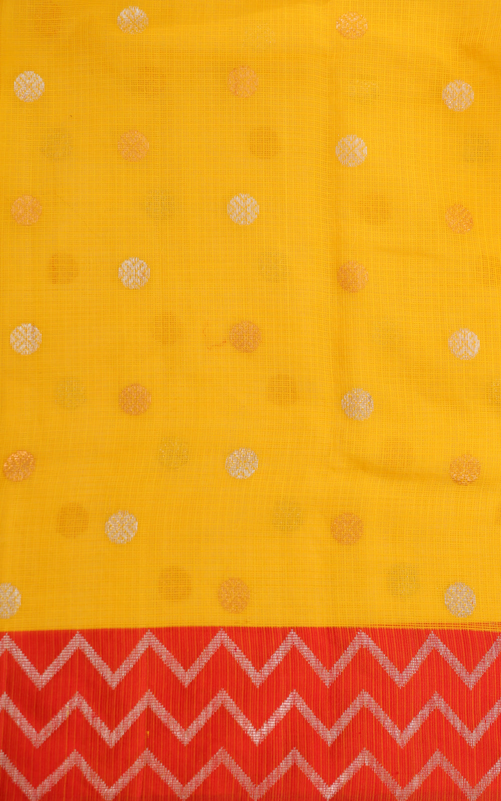 Yellow & Red Zari Kota Saree With Jamdani Weaves