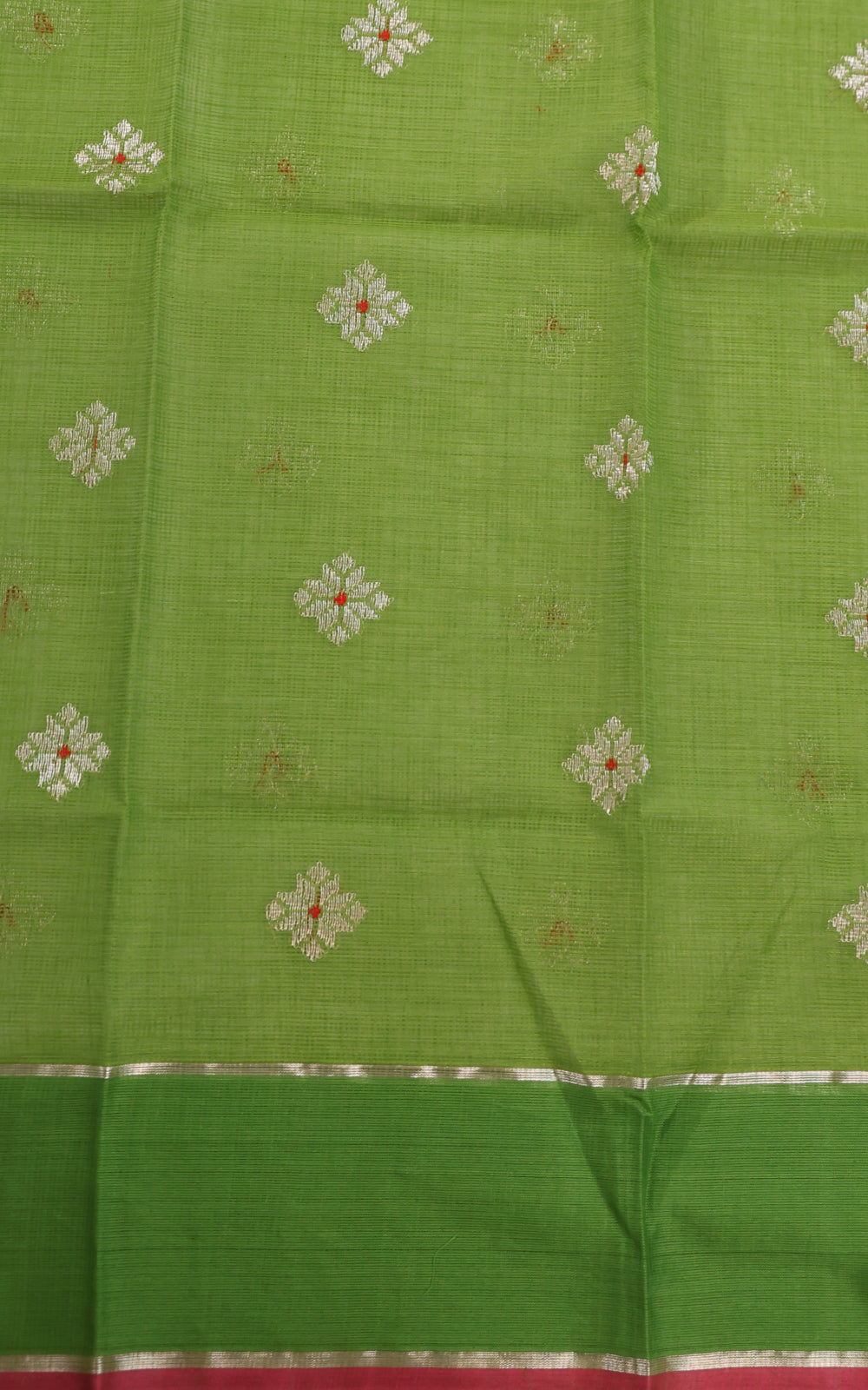 Lime Yellow & Green Zari Kota Saree With Silver Butta