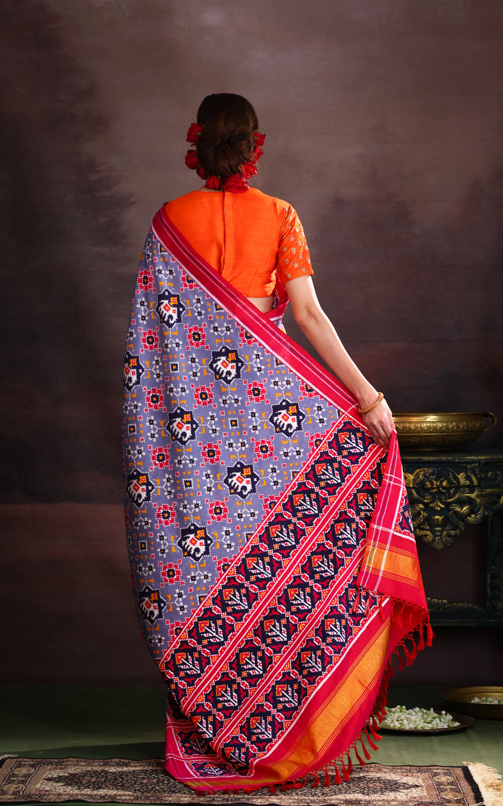 Grey & Pink Patan Patola Silk Saree