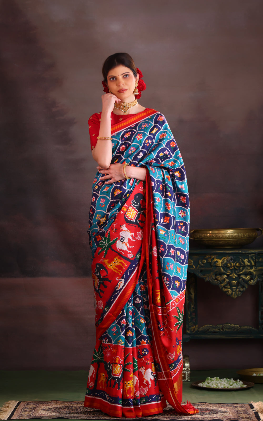 Blue & Red Patan Patola Silk Saree