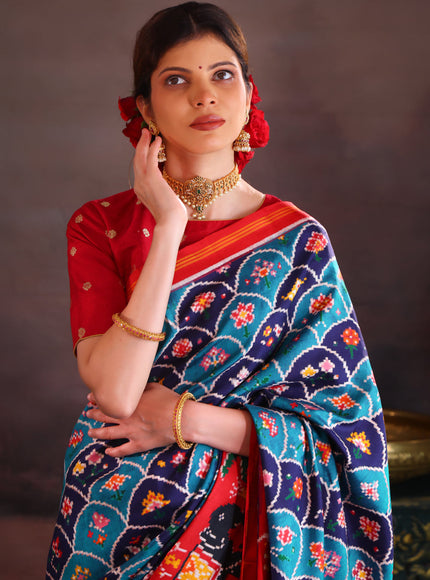 Blue & Red Patan Patola Silk Saree