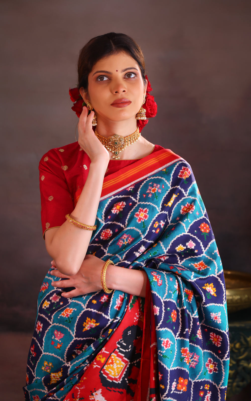 Blue & Red Patan Patola Silk Saree