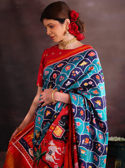 Blue & Red Patan Patola Silk Saree