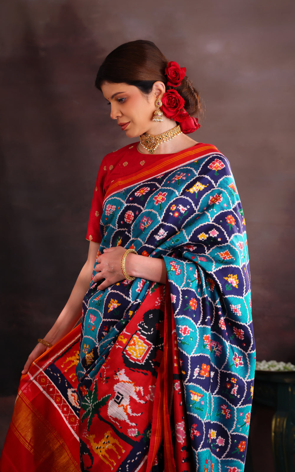 Blue & Red Patan Patola Silk Saree