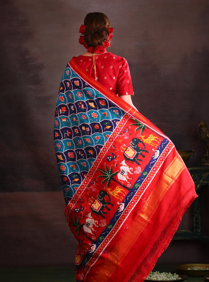 Blue & Red Patan Patola Silk Saree