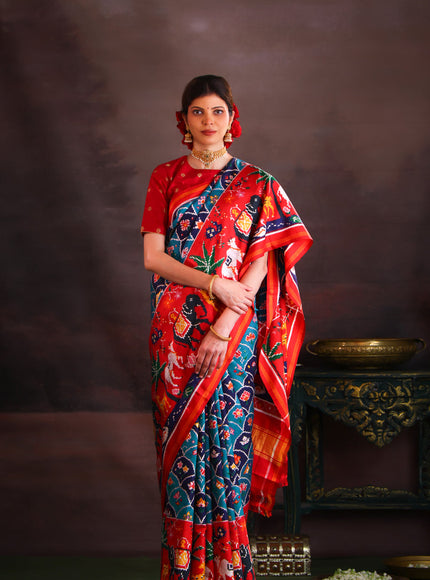 Blue & Red Patan Patola Silk Saree