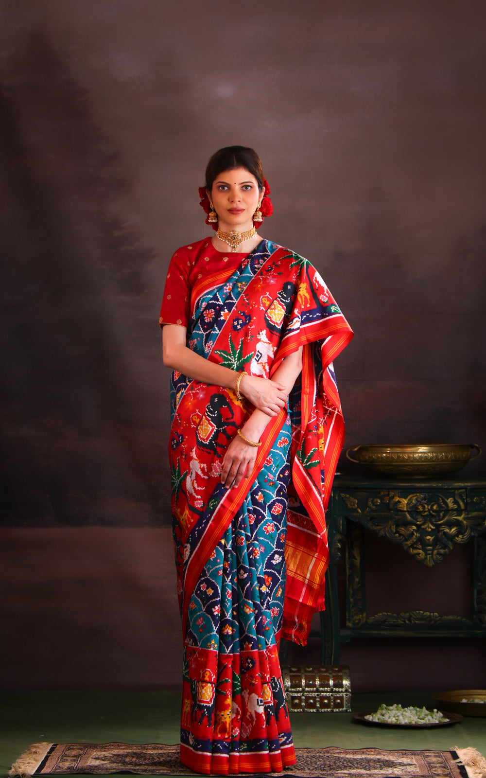 Blue & Red Patan Patola Silk Saree