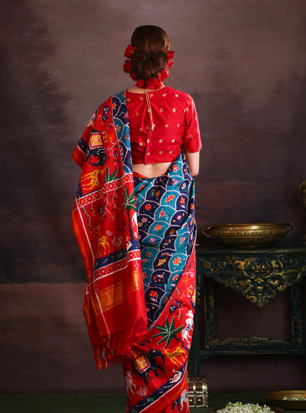 Blue & Red Patan Patola Silk Saree