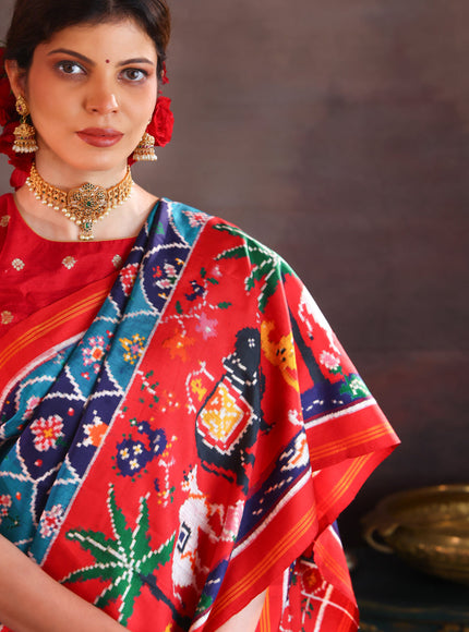 Blue & Red Patan Patola Silk Saree