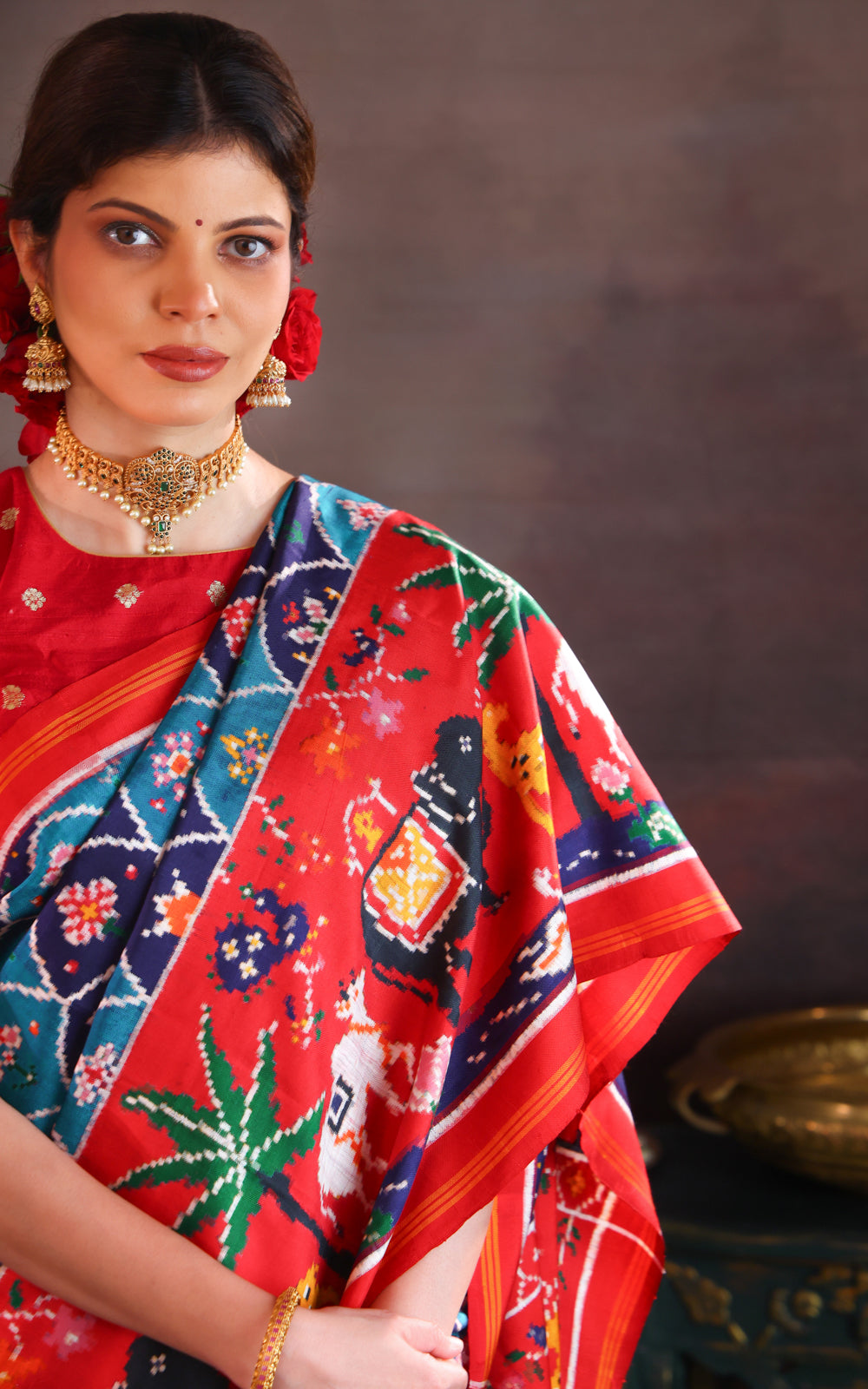 Blue & Red Patan Patola Silk Saree
