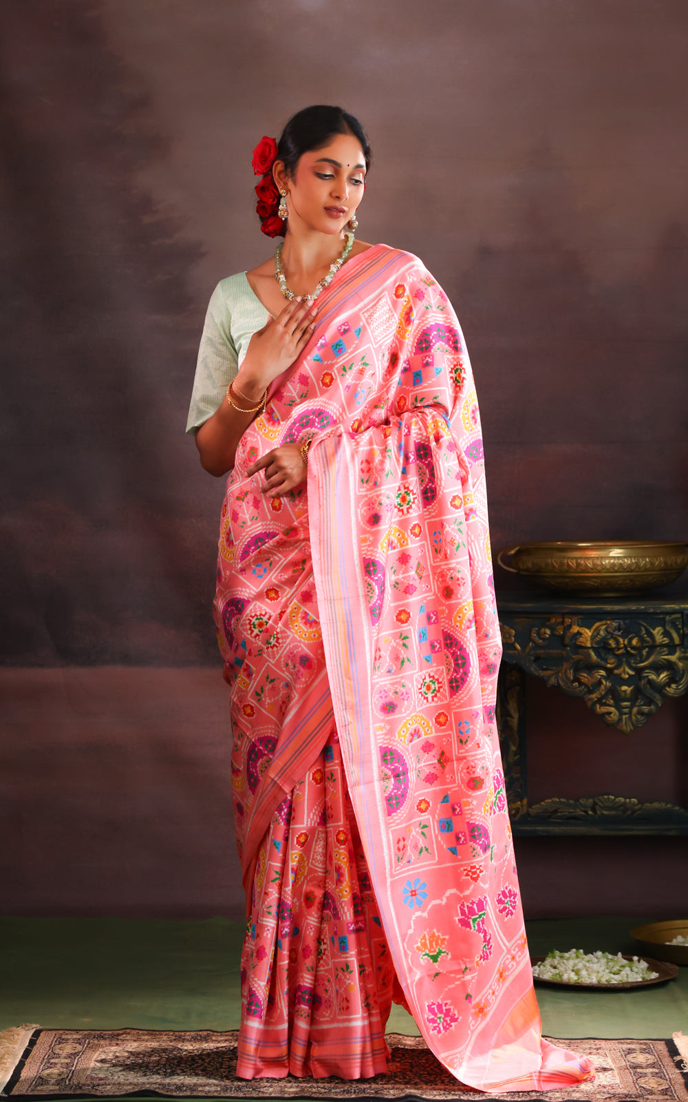 Peach Pink Patan Patola Silk Saree