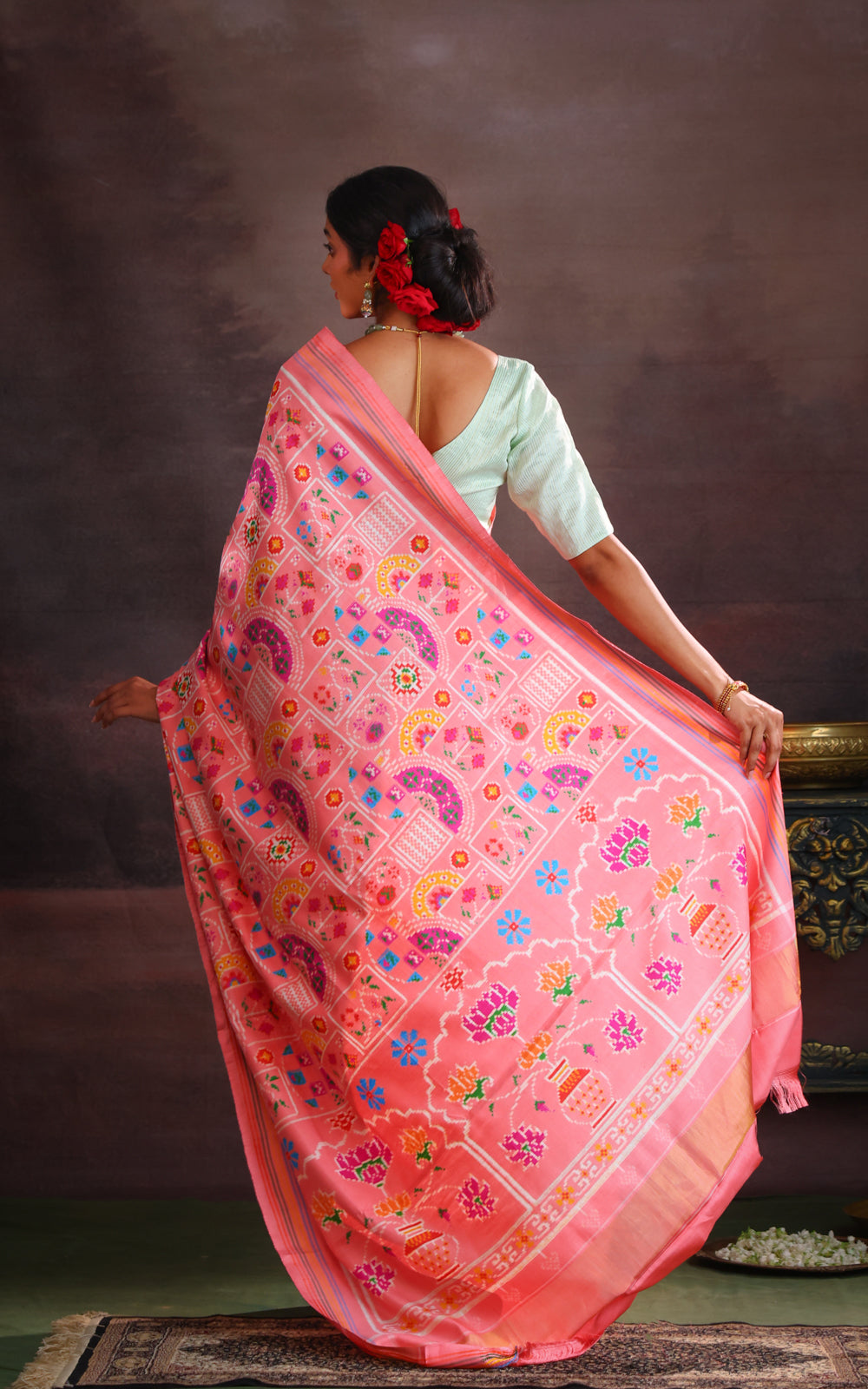 Peach Pink Patan Patola Silk Saree