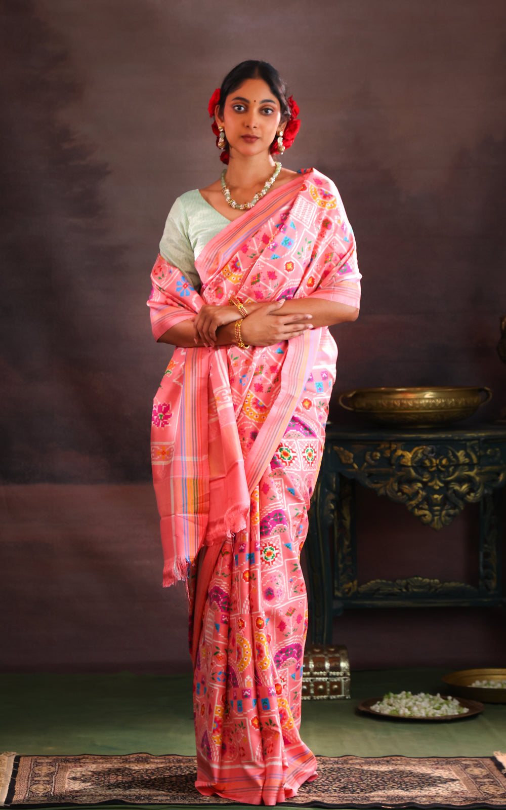 Peach Pink Patan Patola Silk Saree