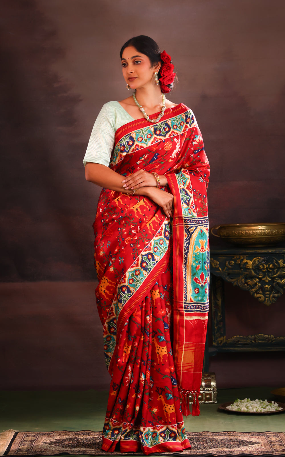 Red & Teal Patan Patola Silk Saree