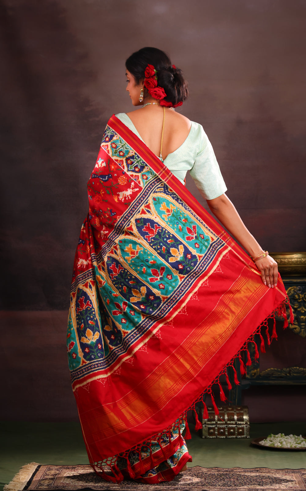 Red & Teal Patan Patola Silk Saree