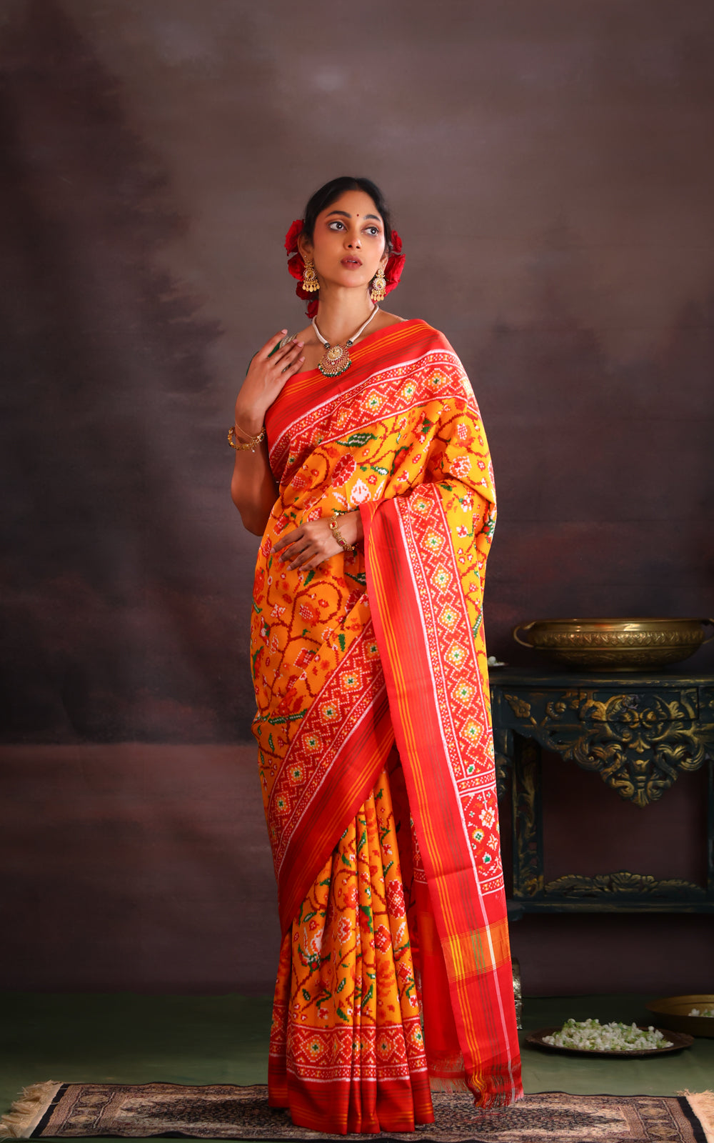 Mango Yellow & Red Patan Patola Silk Saree
