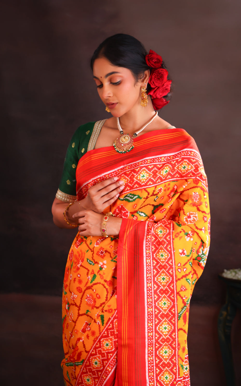 Mango Yellow & Red Patan Patola Silk Saree