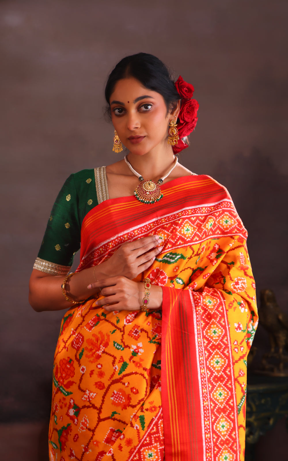 Mango Yellow & Red Patan Patola Silk Saree