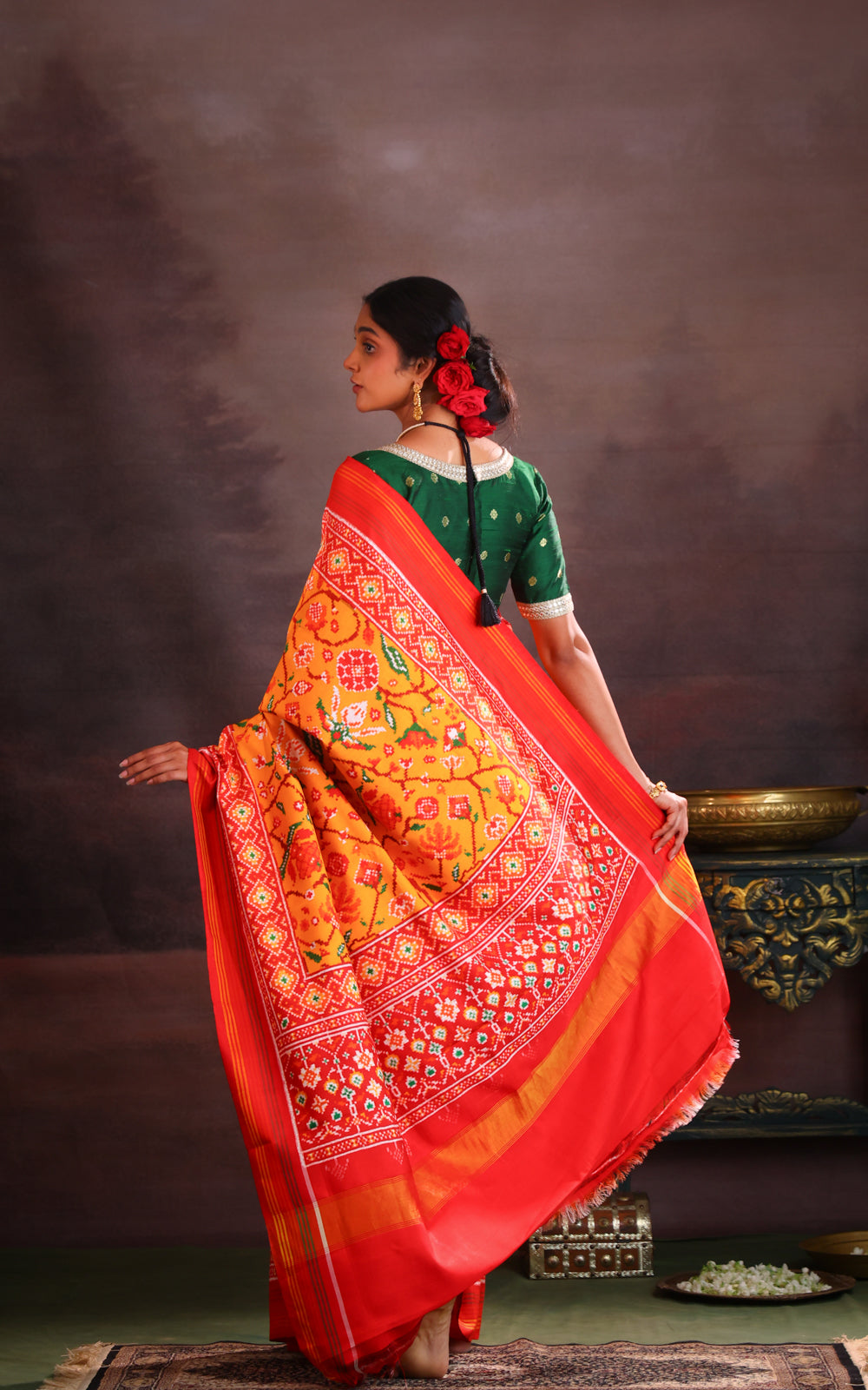 Mango Yellow & Red Patan Patola Silk Saree