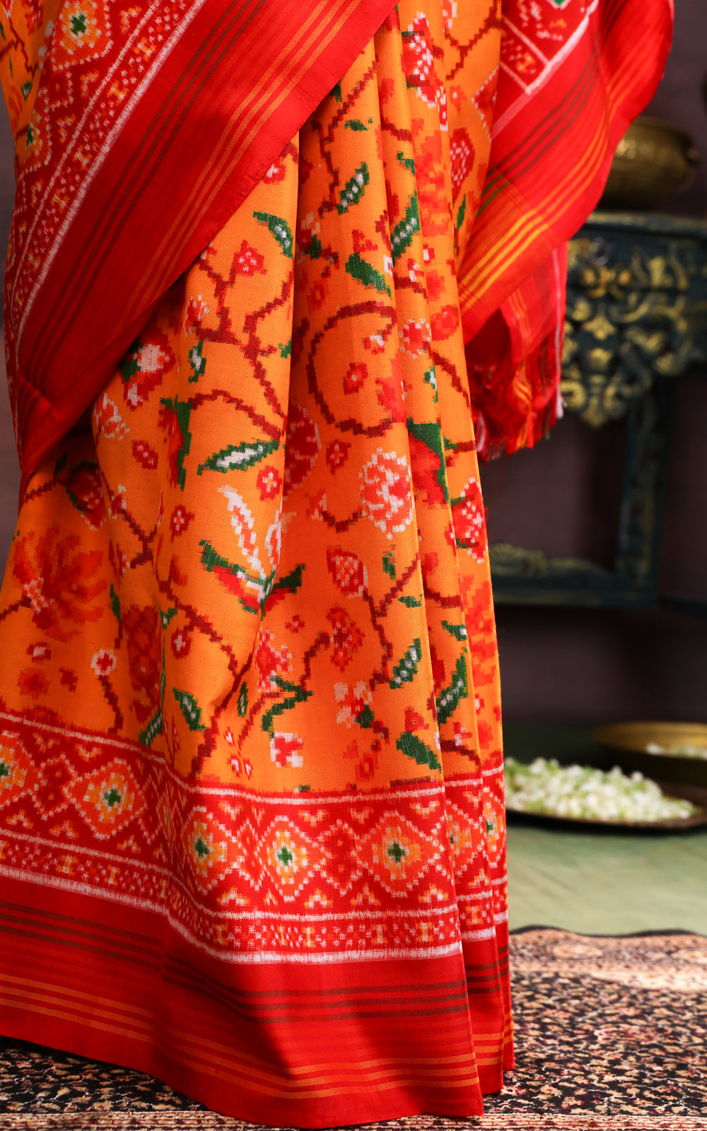 Mango Yellow & Red Patan Patola Silk Saree