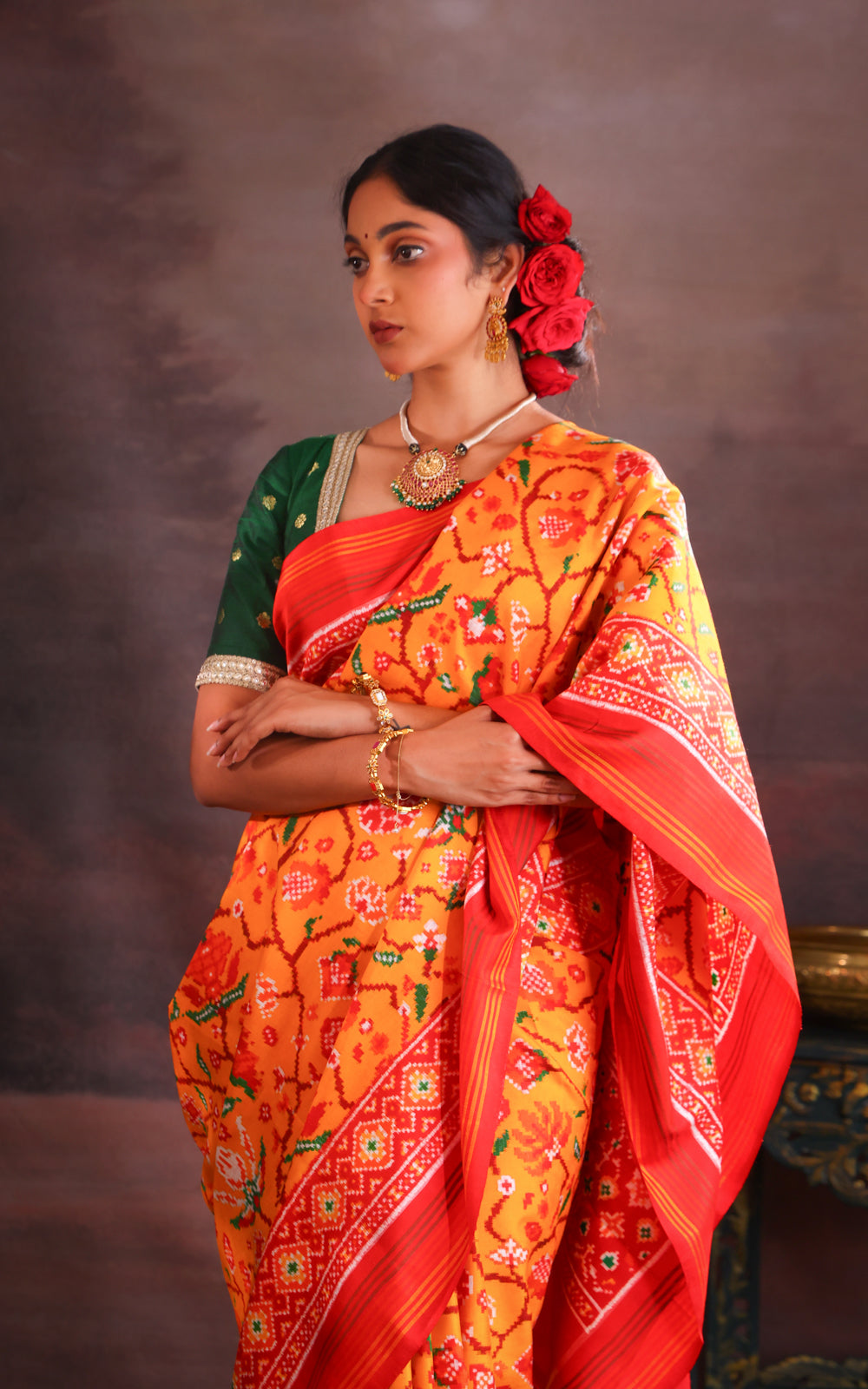 Mango Yellow & Red Patan Patola Silk Saree