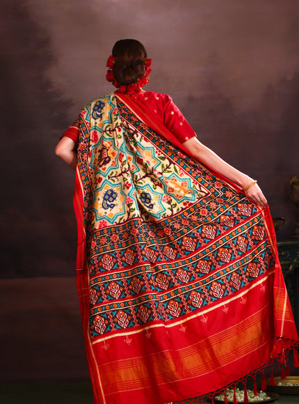 Cream & Red Patan Patola Silk Saree