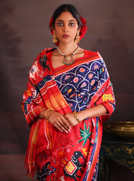 Navy Blue & Red Patan Patola Silk Saree