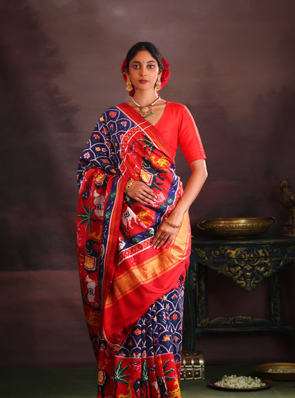 Navy Blue & Red Patan Patola Silk Saree
