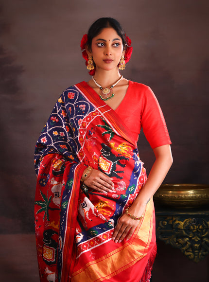 Navy Blue & Red Patan Patola Silk Saree