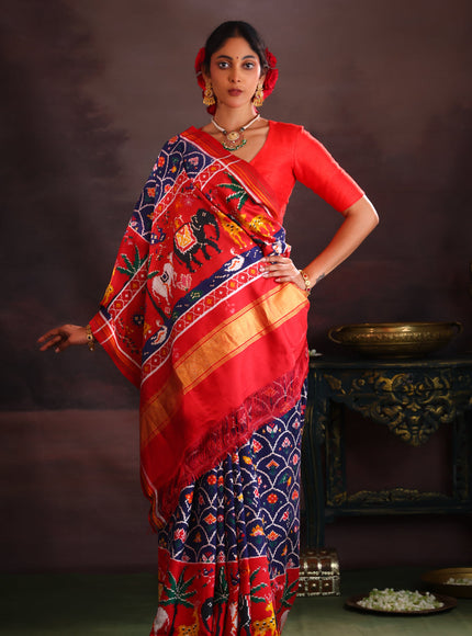 Navy Blue & Red Patan Patola Silk Saree