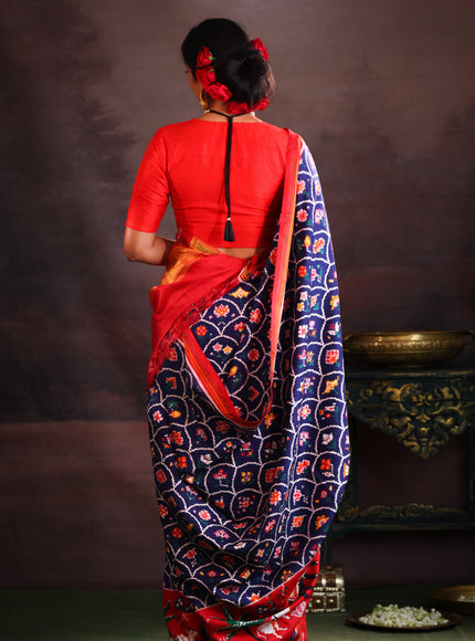 Navy Blue & Red Patan Patola Silk Saree