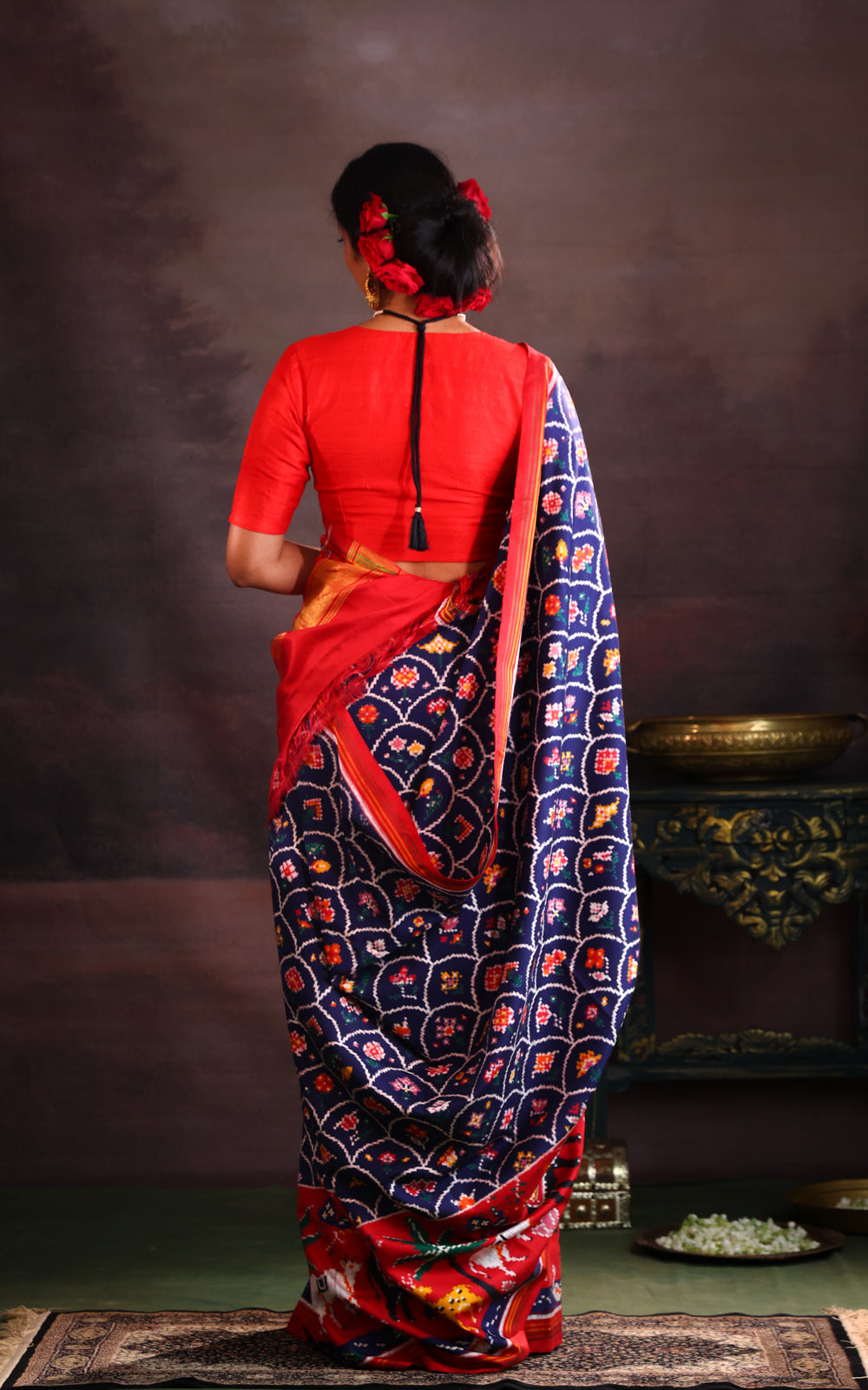 Navy Blue & Red Patan Patola Silk Saree