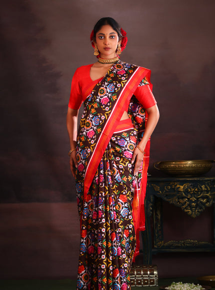 Coffee Brown & Red Patan Patola Silk Saree