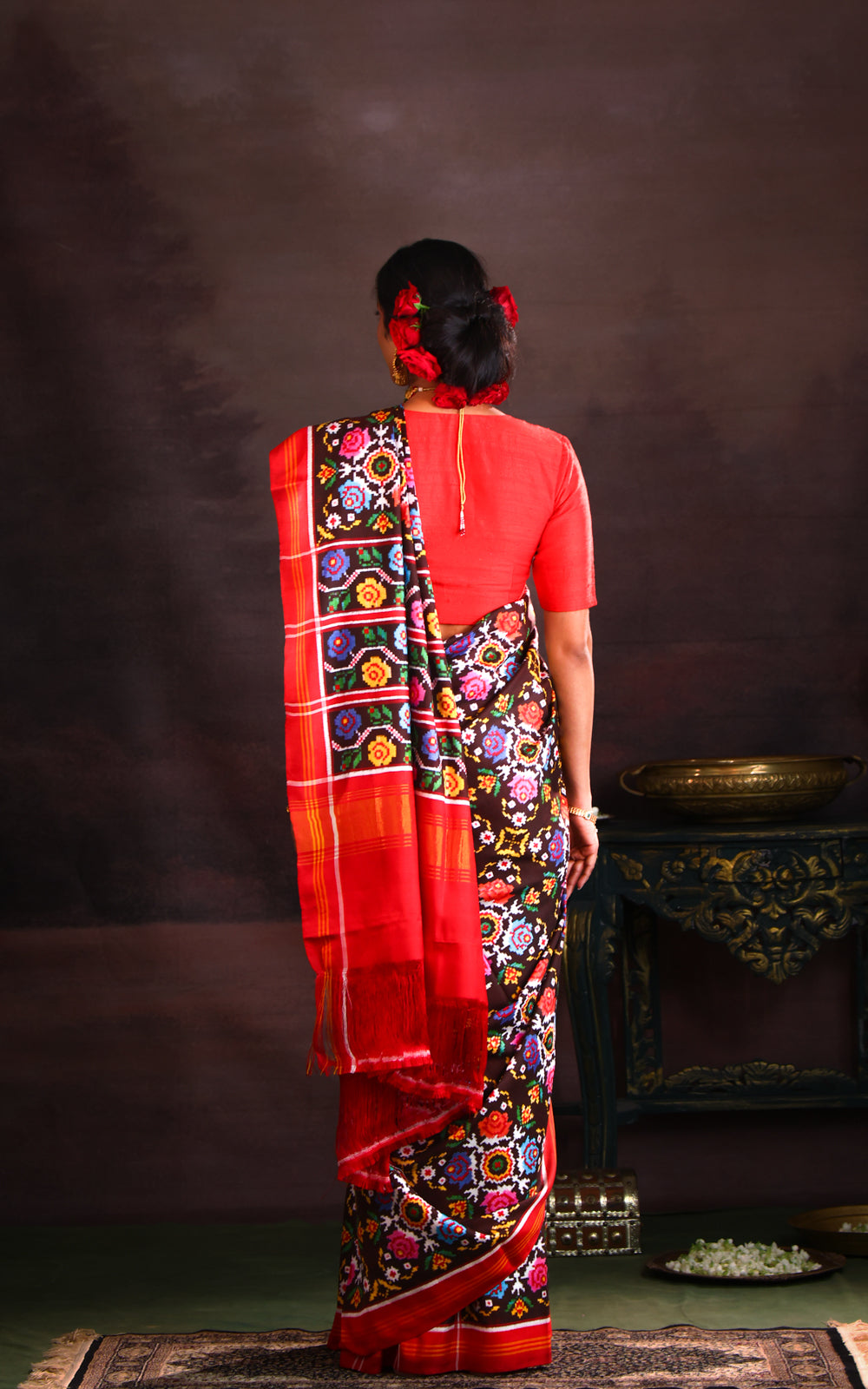 Coffee Brown & Red Patan Patola Silk Saree