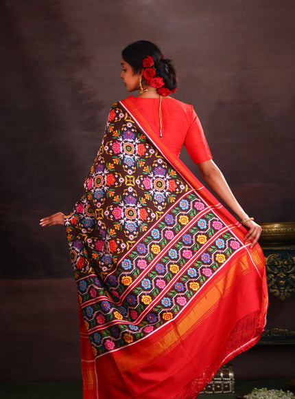 Coffee Brown & Red Patan Patola Silk Saree