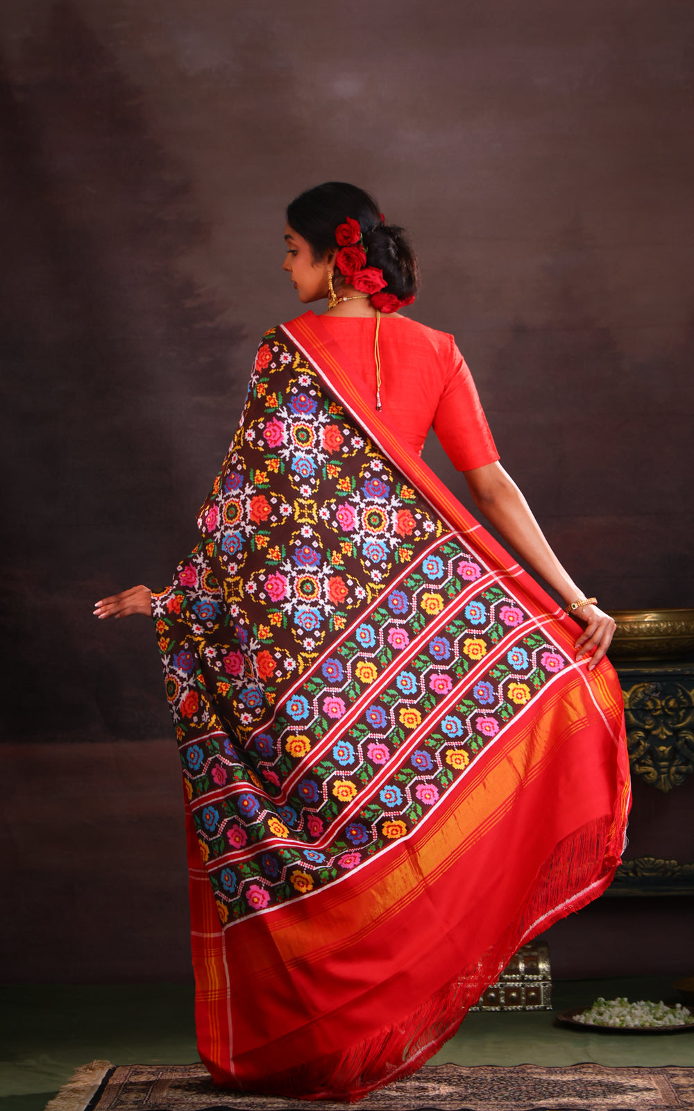 Coffee Brown & Red Patan Patola Silk Saree