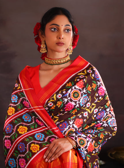 Coffee Brown & Red Patan Patola Silk Saree