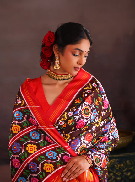Coffee Brown & Red Patan Patola Silk Saree