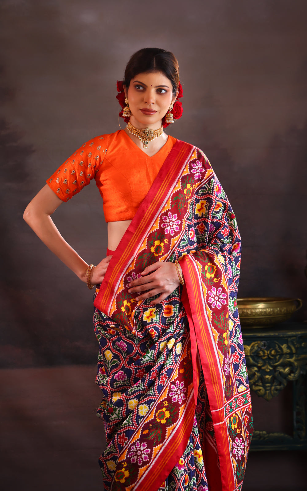 Navy Blue & Maroon Patan Patola Silk Saree