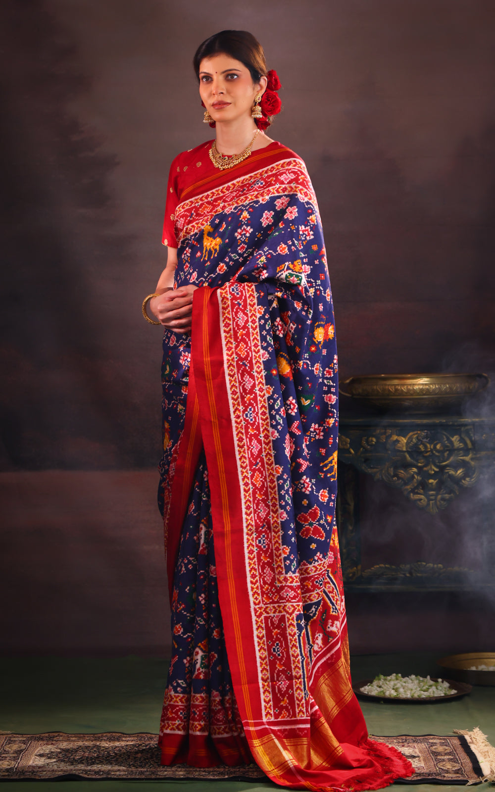 Navy Blue & Red Patan Patola Silk Saree