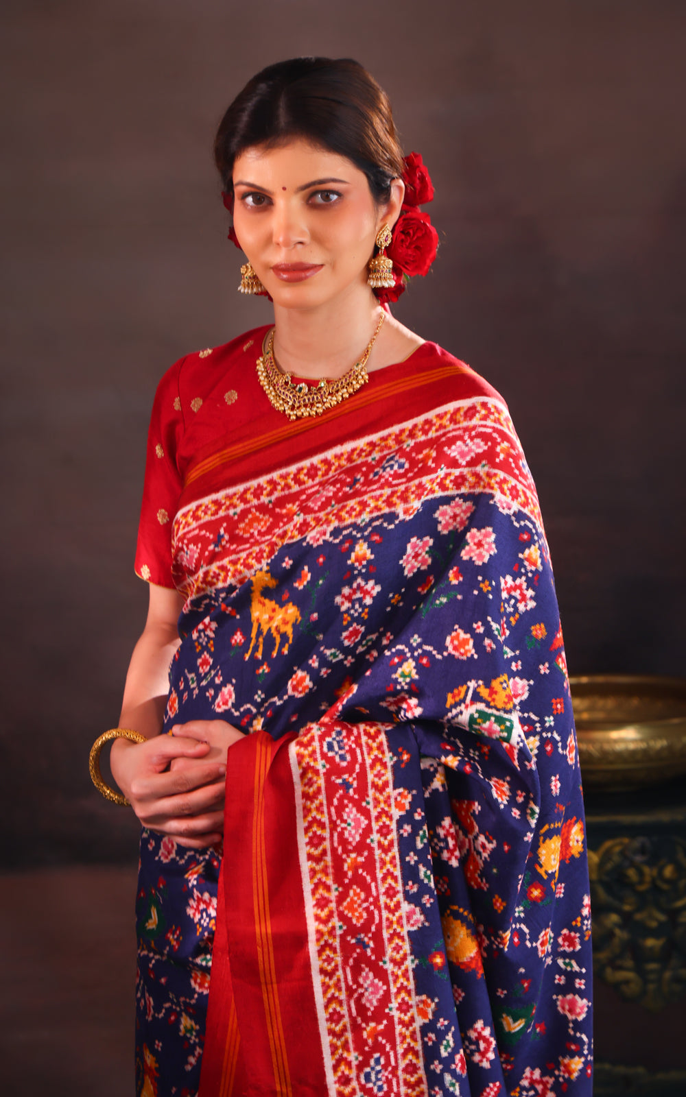 Navy Blue & Red Patan Patola Silk Saree