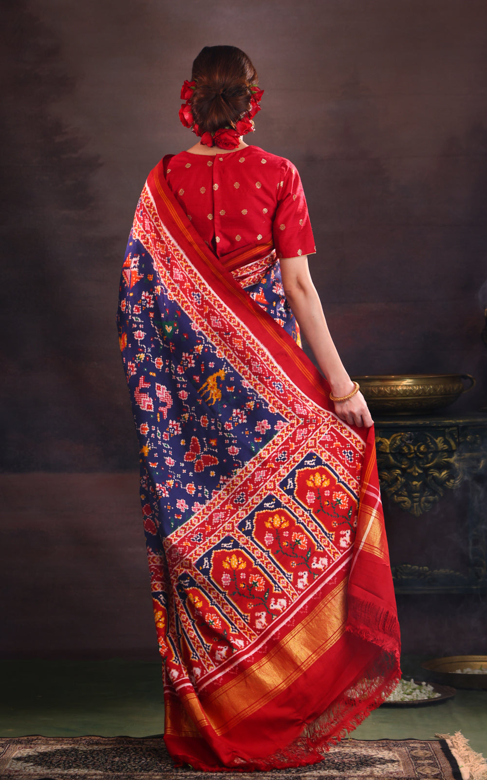 Navy Blue & Red Patan Patola Silk Saree