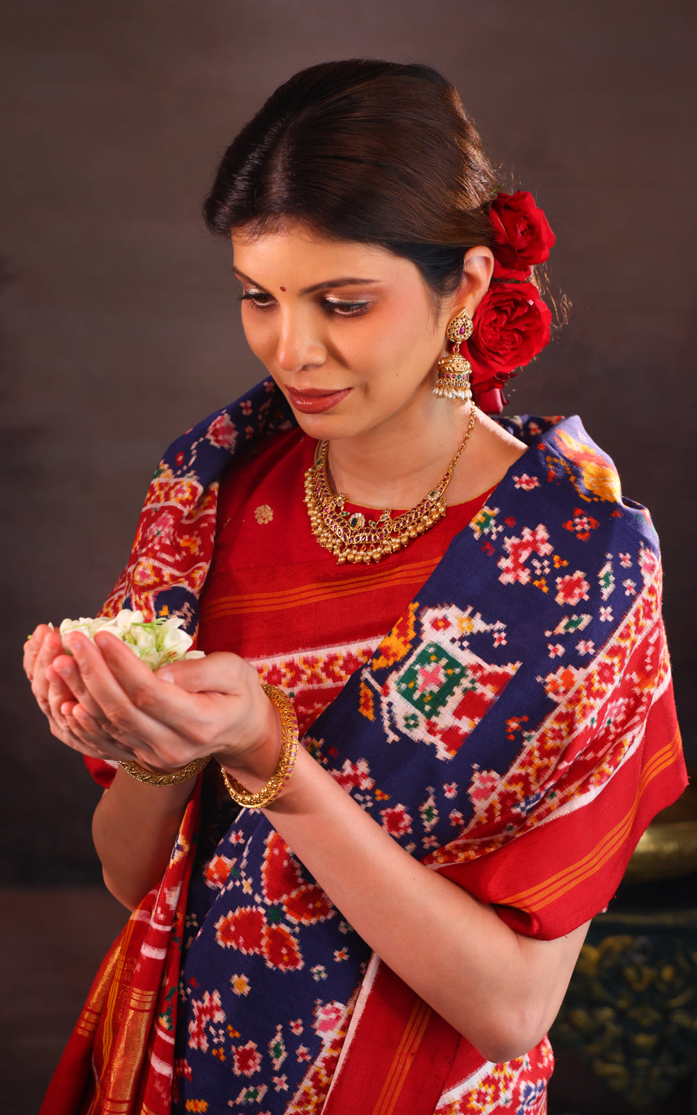 Navy Blue & Red Patan Patola Silk Saree
