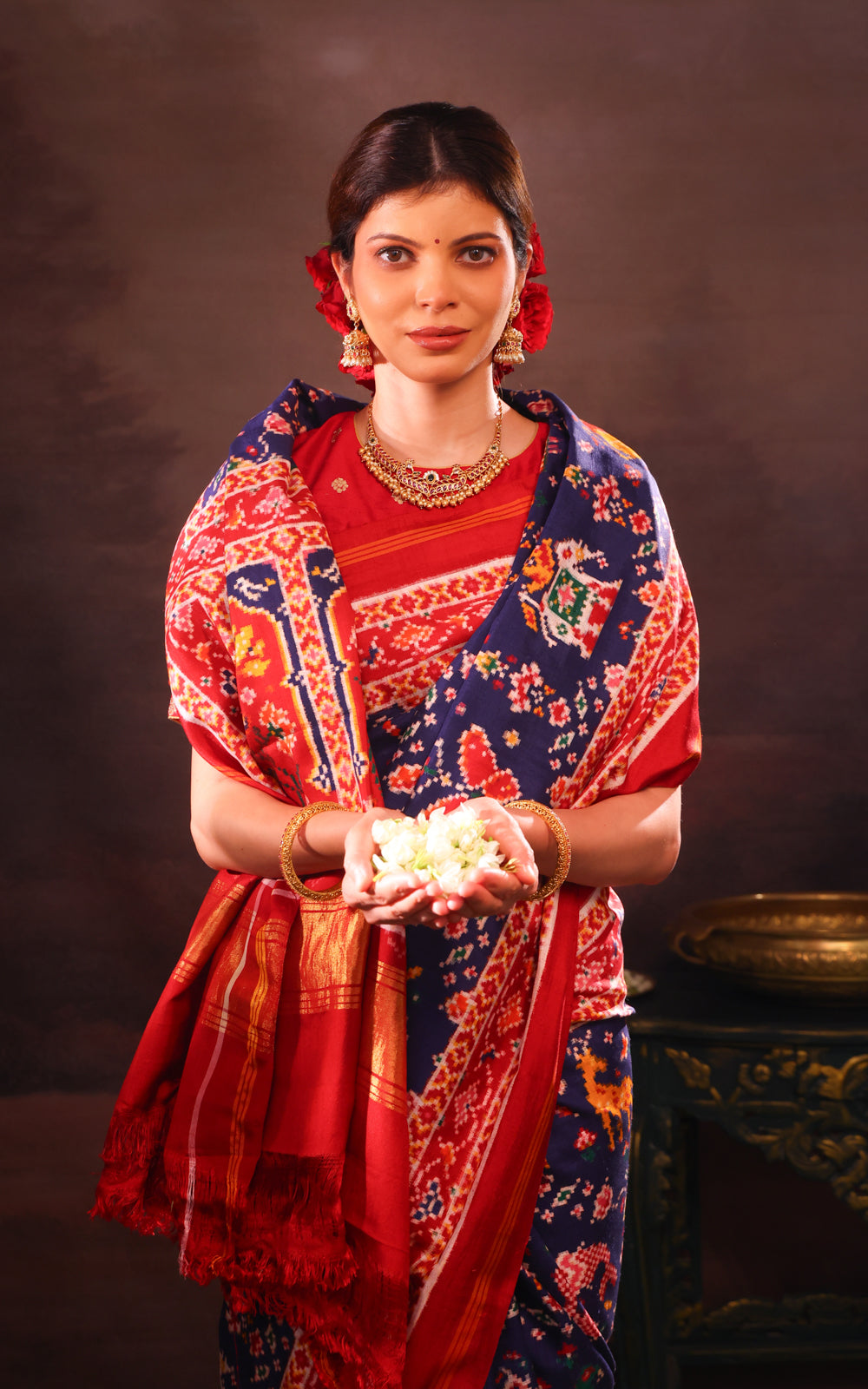 Navy Blue & Red Patan Patola Silk Saree
