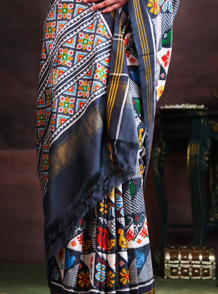 Elephant Grey & Off White Patan Patola Silk Saree