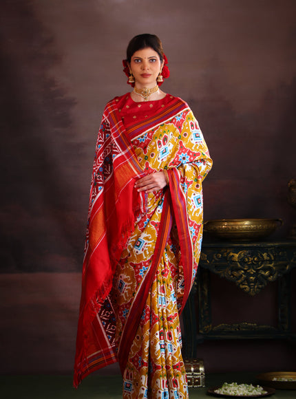 Mustard Shade & Red Patan Patola Silk Saree