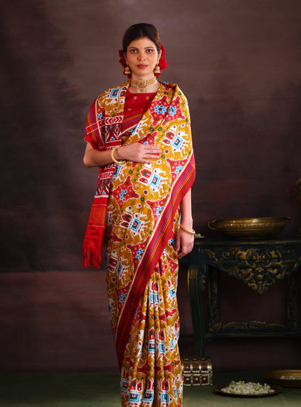 Mustard Shade & Red Patan Patola Silk Saree