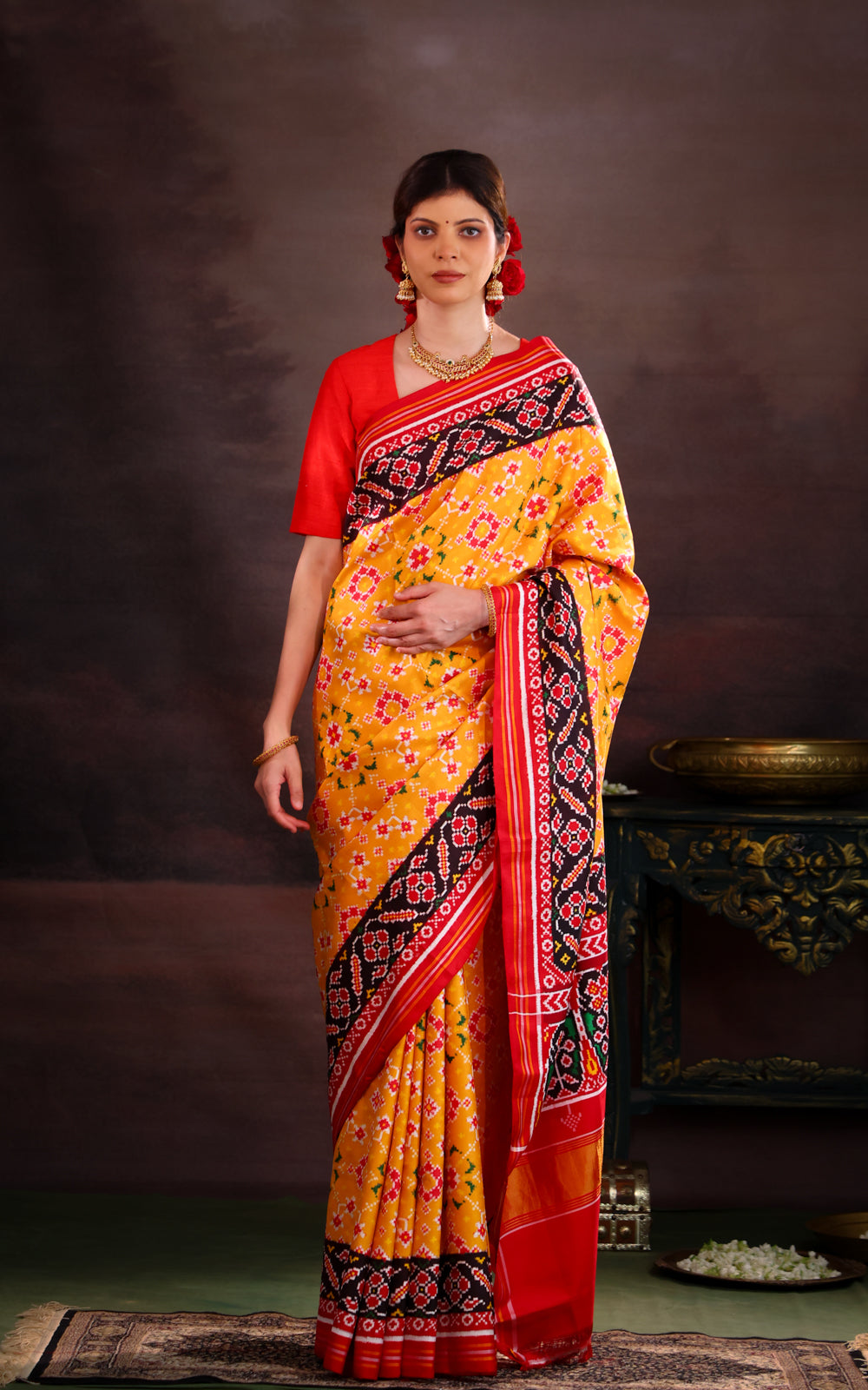 Yellow & Maroon Patan Patola Silk Saree