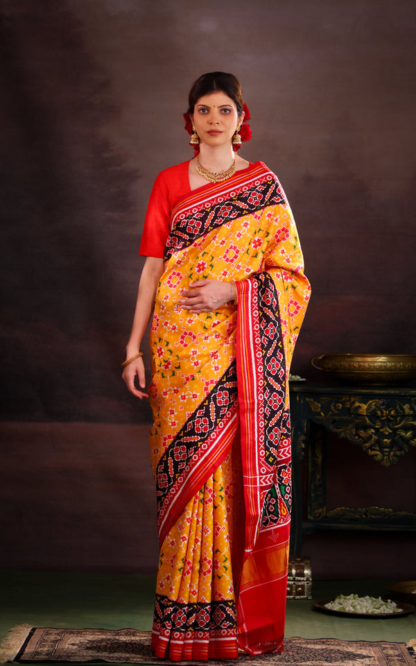 Yellow & Maroon Patan Patola Silk Saree