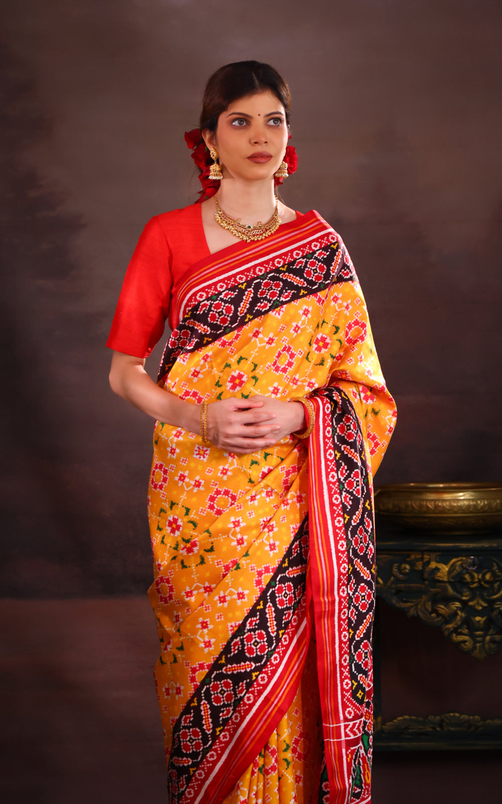 Yellow & Maroon Patan Patola Silk Saree